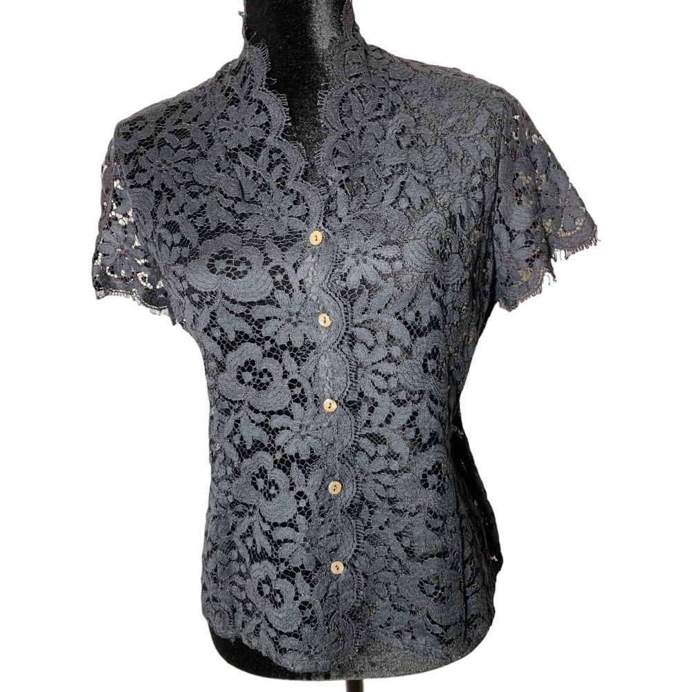 Vintage Black Lace Short Sleeve Bolero Cardigan Dress Topper Sz M